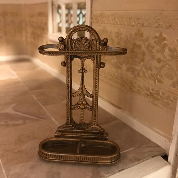 Vintage Artist signed Miniature Brass Umbrella Stand 1:12 scale - Picture 1 of 6